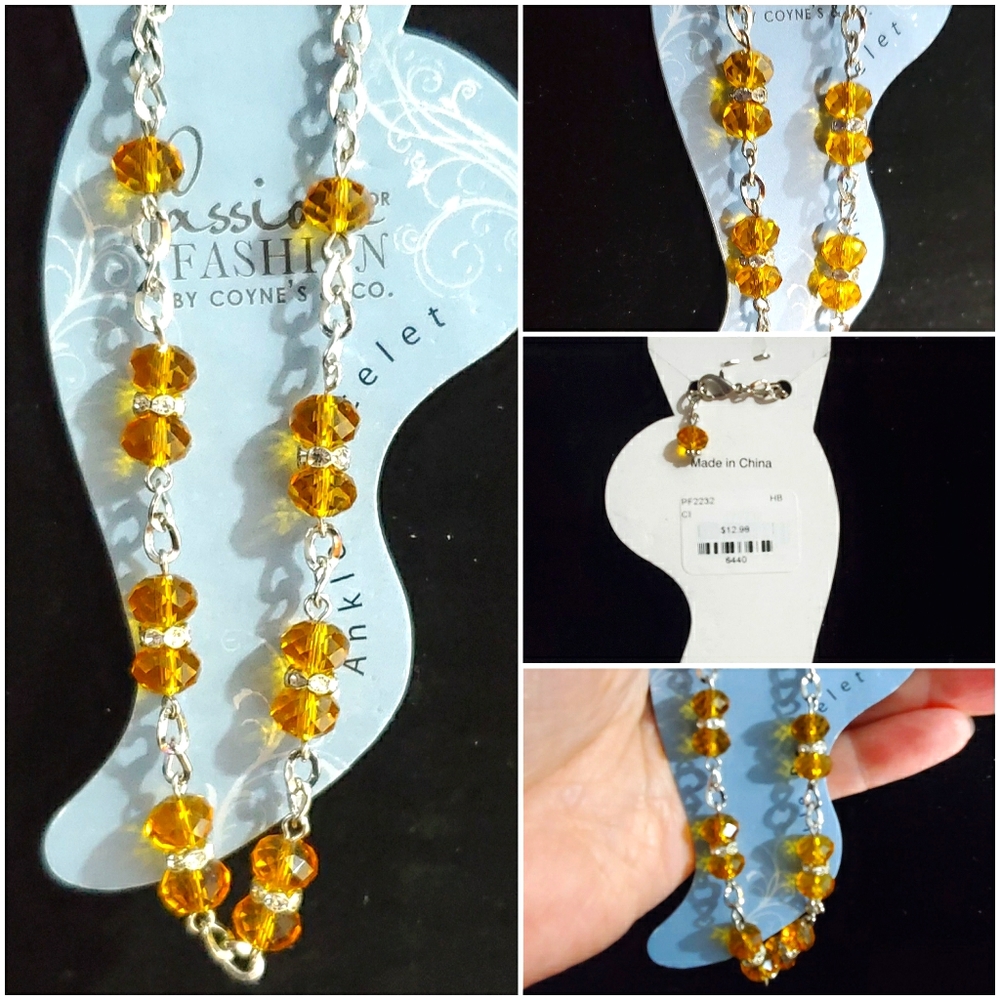 NEW Golden Yellow Crystal Anklet Ankle Bracelet